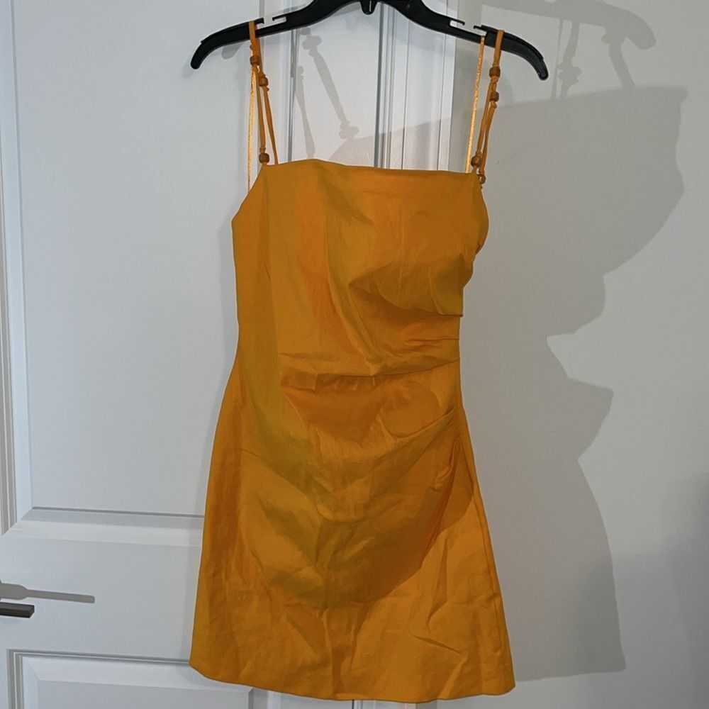 Zara Linen Blend Bead Strap Dress Side Gather Tailgate party Orange XL Sorority